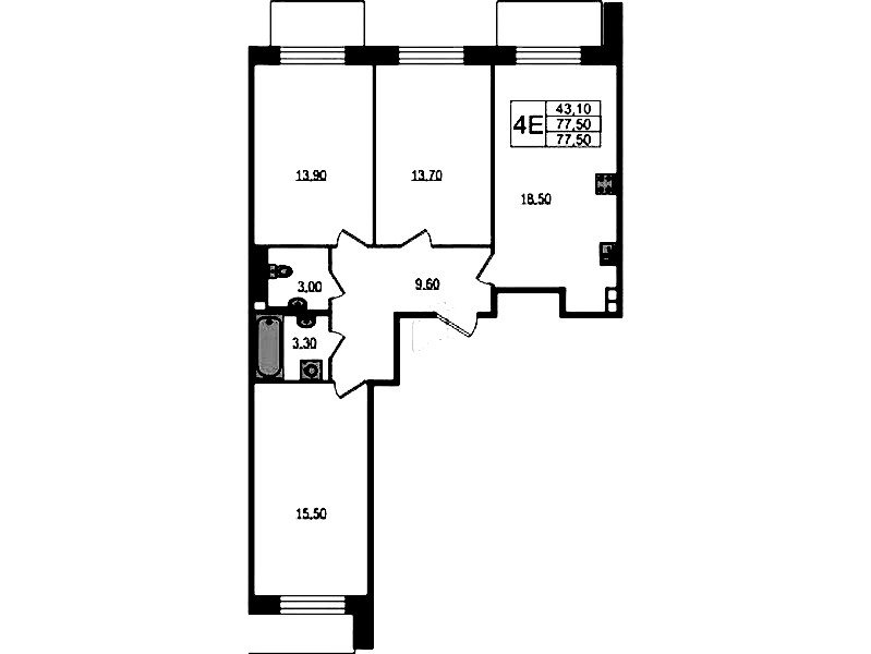 3-комнатная квартира 77.5 м², 2/10 эт., ЖК «Большая Охта»